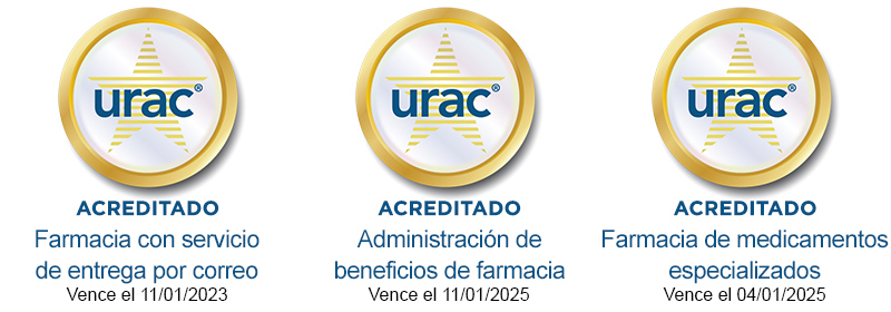 Sellos de acreditación de URAC para la farmacia con servicio de entrega por correo, la coordinación de beneficios de farmacia y la farmacia de medicamentos especializados