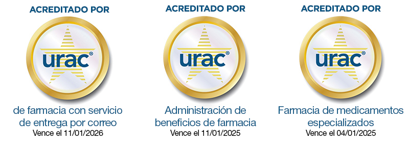Sellos de acreditación de URAC para la farmacia con servicio de entrega por correo, la coordinación de beneficios de farmacia y la farmacia de medicamentos especializados