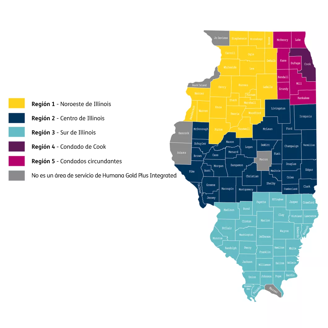 mapa de las regiones de Illinois cubiertas por Humana Medicaid