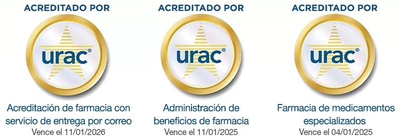 Sellos de acreditación de URAC para la farmacia con servicio de entrega por correo, la coordinación de beneficios de farmacia y la farmacia de medicamentos especializados