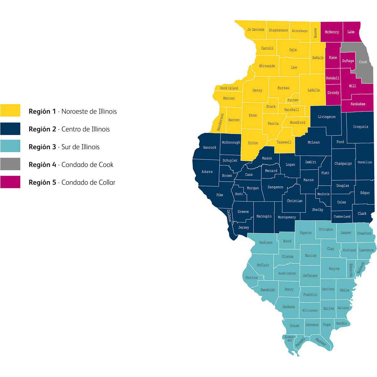 Mapa de las regiones de Illinois] [alt text: mapa de las regiones de Illinois cubiertas de Humana Medicaid